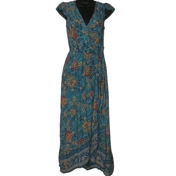 band of the free Dresses & Skirts - BAND OF THE FREE Floral‎ Print Maxi Dress Bohemian Style Wrap Dress Teal Blue S